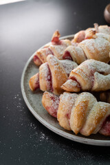 Croissants with raspberry jam. Dessert. Food concept