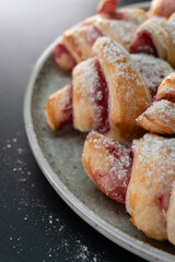 Croissants with raspberry jam. Dessert. Food concept