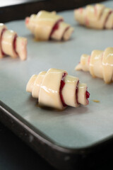 Croissants with raspberry jam. Dessert. Food concept