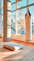 Serene Strength - Interior with Punching Bag, Mat, and Large Windows for Tranquility and Power