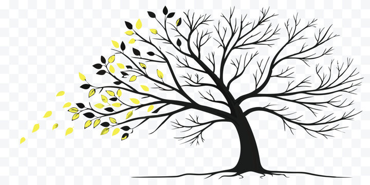 Silhouette of a bare tree with falling leaves a symbol of autumn and changing seasons a vector illustration