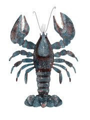 Hand drawn watercolor blue lobster isolated on transparent background. 