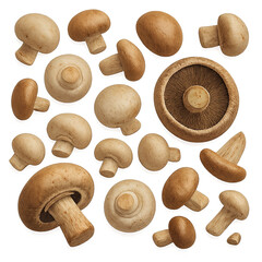 Mushrooms assortment, white isolate background