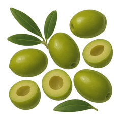 Olives and leaves, white isolate background