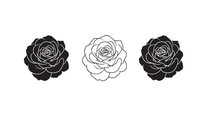 Rose flower outlines and solid shapes monochrome collection