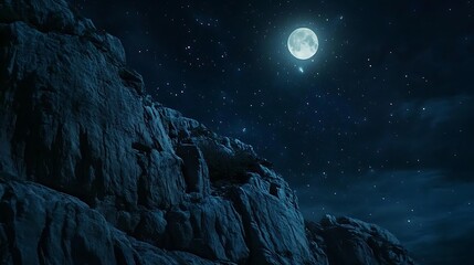 Majestic Moonlit Cliffs Under a Starry Night Sky