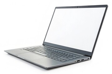 Modern gray laptop with blank screen mockup. Isolated on white background. Clean digital device, perfect for tech presentations, marketing templates, websites, UI design, or branding.
