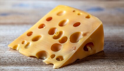 holey cheese chunk close up of swiss on wood dairy food