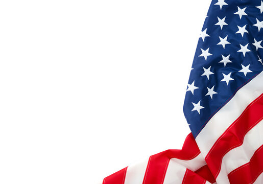 American Flag Draped Corner Design Patriotism Background Independence Day Memorial Day USA Symbol, isolated on white or transparent background. PNG