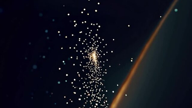 Abstract particles creating a dynamic and modern effect. This design showcases a scattering of bright particles with a gradient and a sleek background, which offers versatility for many applications.