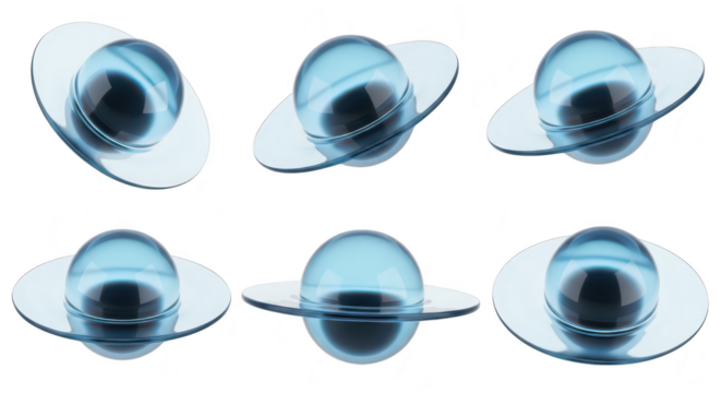 Glass planets floating on white background showing multiple angles for science space or design visuals