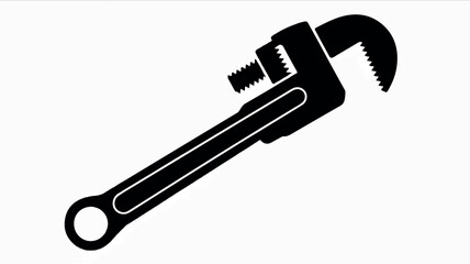 Monochromatic silhouette illustration of an adjustable pipe wrench tool