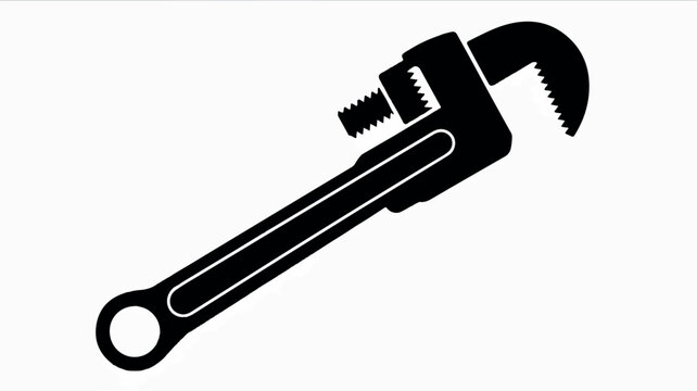 Monochromatic silhouette illustration of an adjustable pipe wrench tool - Powered by Adobe