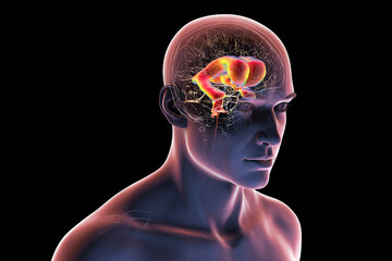 Normal pressure hydrocephalus, 3D illustration