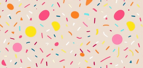 Joyful colorful line doodle seamless pattern  Minimalist childlike scribble shapes, confetti, party texture,  fun,  simple