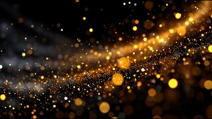 A black and gold background with a lot of gold sparkles. The sparkles are scattered all over the background, creating a sense of movement and energy. The gold color gives the image a luxurious - Powered by Adobe