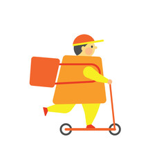 Delivery guy riding kick scooter humorous doodle character