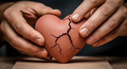 Hands Sculpting a Cracked Red Heart from Clay