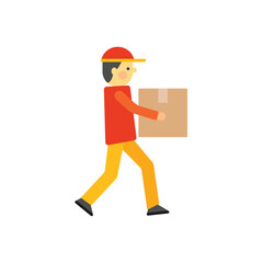 Walking courier with box cartoon character doodle style