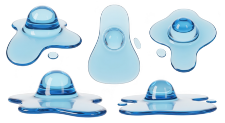 Several water droplets partially spherical with a droplet shape on a white background showcasing a conceptual design for digital art