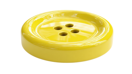 Yellow shiny button with four holes isolated on white