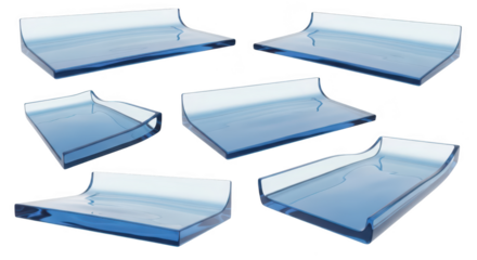 Glass ledges isolated on white background showcasing product display options demonstrating design versatility and visual aesthetics