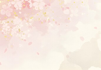 結婚式の招待状に。桜をイメージした淡いピンクの和紙テクスチャに金箔が舞う上品な背景。Elegant Japanese Washi paper background in cherry blossom pink, with gold leaf flecks for a wedding invitation.