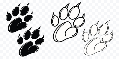 Fototapeta premium Bear Paw Prints in Black and White a Wildlife Illustration Vector Design with Claws and Toes