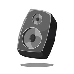Black sound speaker in cartoon style on white background