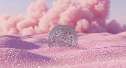 Crystal Orb Amidst Pink Sand Dunes and Clouds