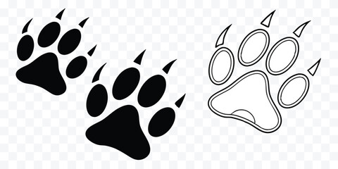Fototapeta premium Bear Paw Prints Traces in Black and White Style Illustration Symbol of Wildlife and Forest Animals Footprints Vector Design