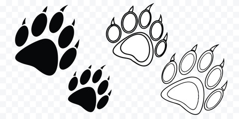 Fototapeta premium Bear Paw Prints in Black and White Outline Depicting Animal Tracking and Wildlife Illustration Concept