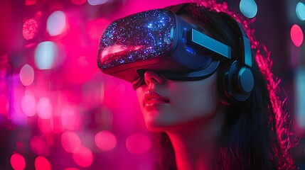 Futuristic Asian entrepreneur exploring the digital realm with virtual reality