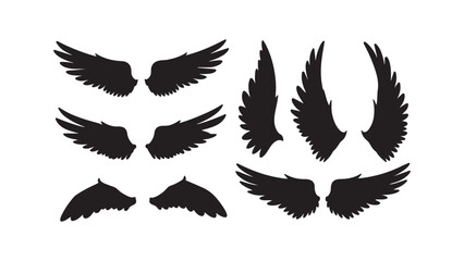 Obraz premium Black wings set isolated on white background