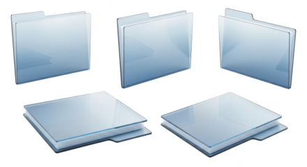 Transparent folders arranged on a white surface representing data storage and organization