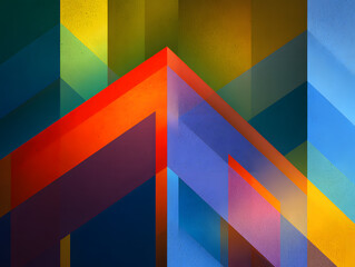 Fototapeta premium Abstract geometric building icon with dynamic lines, layered blocks, vibrant gradients, and shadow depth , futuristic modern design with ambient studio lighting and film texture