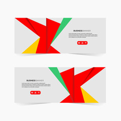 Two horizontal business banners with abstract geometric shapes and text.