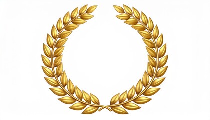 Golden Laurel Wreath - Elegant Decorative Design Golden laurel wreath symbol on a white background.