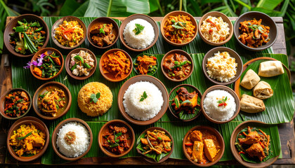 Colorful Indonesian Platter with Spicy and Savory Side Dishes
