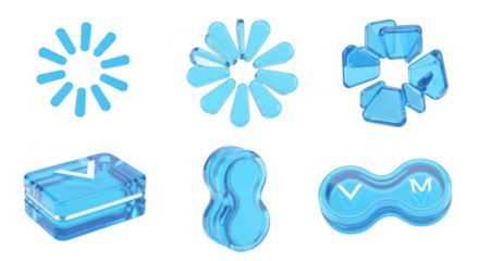 Various translucent blue icons on white background suggesting digital concepts data transfer or progress