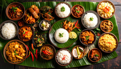 Traditional Rice Set with Various Indonesian Delicacies