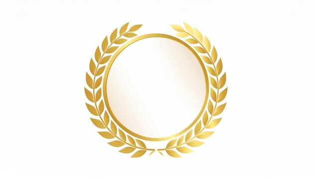 Golden Laurel Wreath Circle Design Golden laurel wreath symbol on a white background.