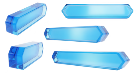 Group of blue glass-like buttons in various angles and positions isolated on a white background perfect for website design or user interface elements