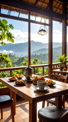 Scenic Outdoor Café Setting with Natural Garden View