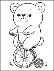 Obraz premium Printable coloring page for kids and adults: Circus coloring page: Bear riding a bike