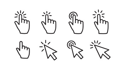 Hand cursor icons set for user interface and web