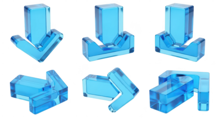 Set of blue translucent arrow icons isolated on white background demonstrating different directions for navigation and user interface design