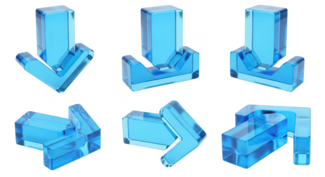 Set of blue translucent arrow icons isolated on white background demonstrating different directions for navigation and user interface design