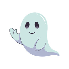 Adorable cartoon ghost with a friendly wave and a cheerful smile