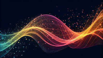 Obraz premium Abstract Colorful Wavy Light Streaks with Glittering Particles on Dark Background technology new latest web ai background futuristic hud cyber security neural network data tech download ai background